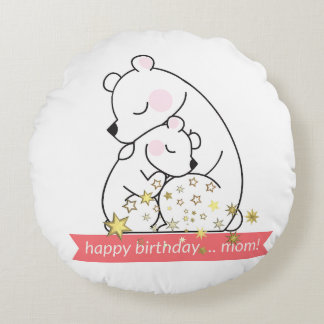 Vintage Minimalist Retro Mama Bear and Baby Hug -  Round Pillow
