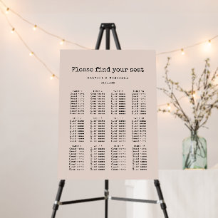 Vintage minimalist typewriter seating chart foam board