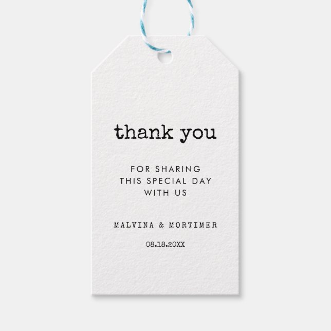 Vintage minimalist typewriter wedding gift tags (Front)