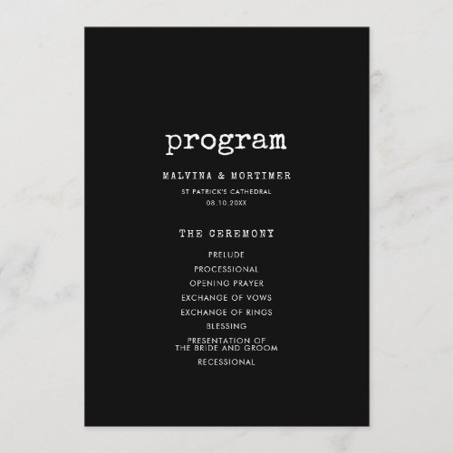 Vintage minimalist typewriter wedding program
