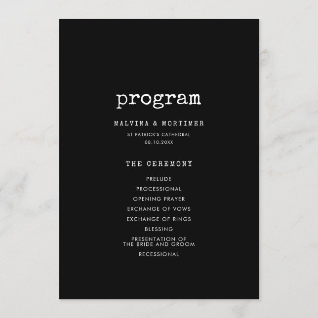 Vintage minimalist typewriter wedding program (Front)