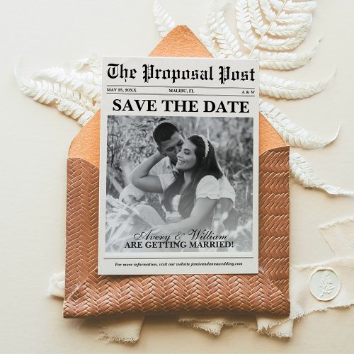 VIntage Minimalist Wedding Newspaper Photo Save The Date