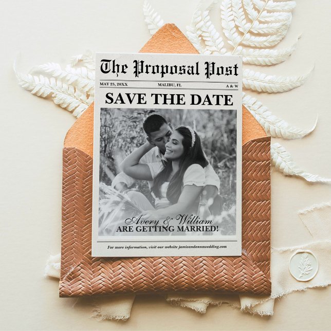 VIntage Minimalist Wedding Newspaper Photo Save The Date (Creator Uploaded)