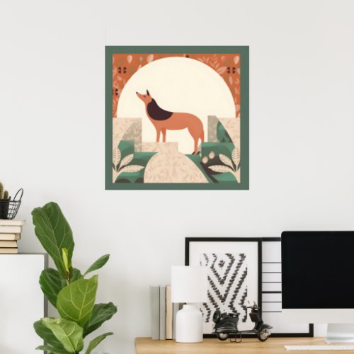 Vintage Minimalist Wolf In Nature Poster