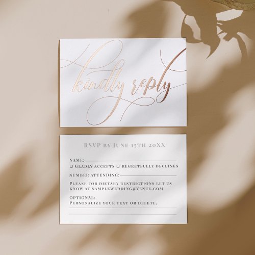 Vintage Minimalistic White and Rose Gold RSVP Card