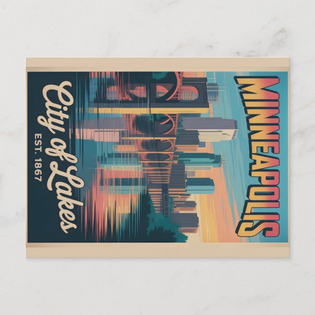 Vintage Minneapolis Minnesota Retro Travel Poster  Holiday Postcard (Front)