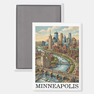 Vintage Minneapolis Minnesota Skyline View Magnet