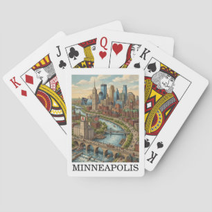 Vintage Minneapolis Minnesota Skyline View Poker Cards