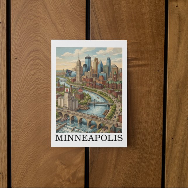 Vintage Minneapolis Minnesota Skyline View Postcard (Vintage Minneapolis Minnesota Skyline View Postcard)