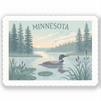 Vintage Minnesota Loon Lake Sunset Stamp Sticker