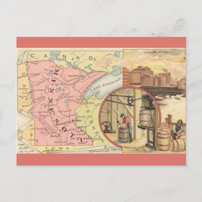 Vintage Minnesota Map Postcard (Front)