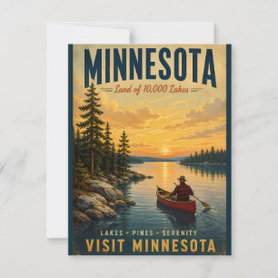 Vintage Minnesota Travel Poster with Canoeist on S Note Card