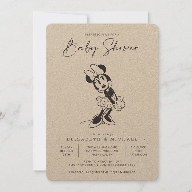 Vintage Minnie Mouse Baby Shower Invitation (Front)