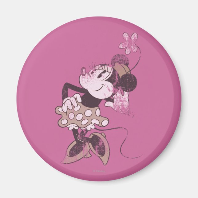 Vintage Minnie Mouse Retro Distressed Design Magnet (Front)