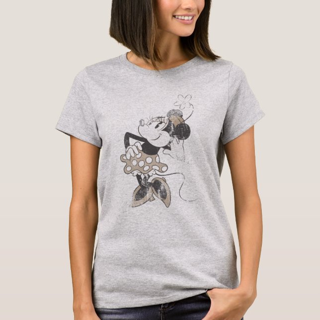 Vintage Minnie Mouse Retro Distressed Design T-Shirt (Front)