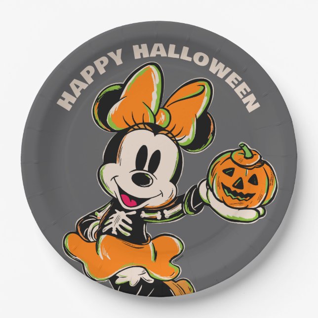 Vintage Minnie Mouse Skeleton Costume Paper Plates (Front)