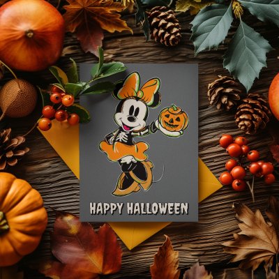 Vintage Minnie Mouse Skeleton Costume Postcard