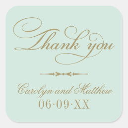 Vintage Mint and Antique Monogram Thank You Square Sticker