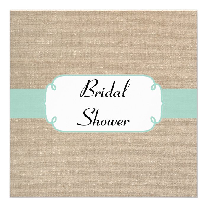 Vintage Mint and Beige Burlap Bridal Shower Custom Invites