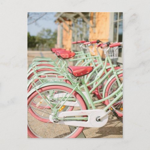 Vintage Mint and Pink Bike Postcard