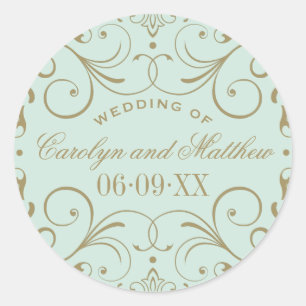 Vintage Mint Antique Flourish Monogram Wedding Classic Round Sticker