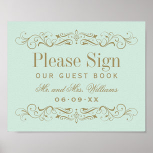 Vintage Mint Antique Flourish Wedding Guest Book
