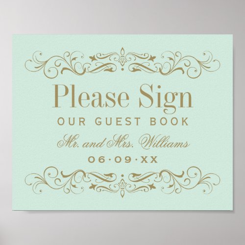 Vintage Mint Antique Flourish Wedding Guest Book