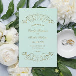 Vintage Mint Antique Flourish Wedding Programs<br><div class="desc">Decorative swirls and flourishes frame this elegant vintage inspired wedding ceremony program design. Pastel mint green background with antique gold design. Personalize the custom text for your bridal party,  ceremony information,  and thank you message. Note: these text weight paper programs arrive flat and require folding to assemble.</div>