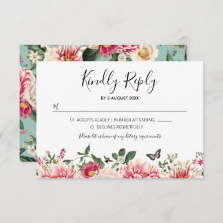 Vintage Mint Aqua Floral Garden Wedding RSVP