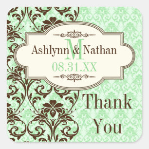 Vintage Mint, Brown Scrolls 1.5" Wedding Sticker