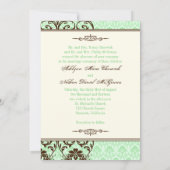 Vintage Mint, Brown Scrolls Wedding Invitation (Back)