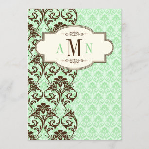 Vintage Mint, Brown Scrolls Wedding Invitation
