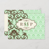 Vintage Mint, Brown Scrolls Wedding Reply Card (Front/Back)