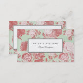 Vintage Mint Coral Peonies Floral Business Cards (Front/Back)
