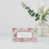 Vintage Mint Coral Peonies Floral Business Cards (Standing Front)