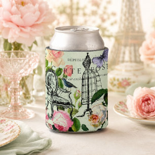 Vintage Mint French Pink Rose Paris Party Can Cooler