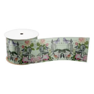 Vintage Mint French Pink Rose Paris Party Satin Ribbon