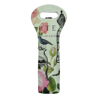 Vintage Mint French Pink Rose Paris Party Wine Bag