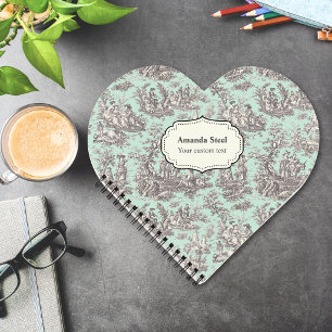 Vintage Mint French Toile de Jouy Heart Notebook