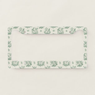 Vintage Mint Green Bird Toile Floral Pattern License Plate Frame