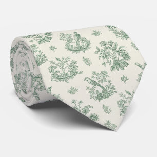 Vintage Mint Green Bird Toile Floral Pattern Neck Tie