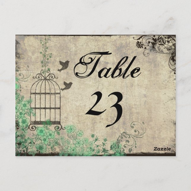 Vintage Mint Green Birdcage Table Numbers (Back)