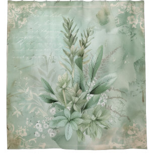 Vintage Mint Green Botanical Floral (1) Shower Curtain