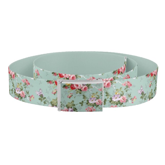 Vintage Mint Green Floral Design  Belt (Coil)