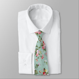 Vintage Mint Green Floral Design Neck Tie