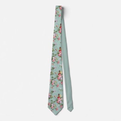 Vintage Mint Green Floral Design  Neck Tie