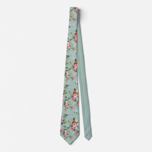 Vintage Mint Green Floral Design  Neck Tie