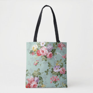 Vintage Mint Green Floral Design  Tote Bag