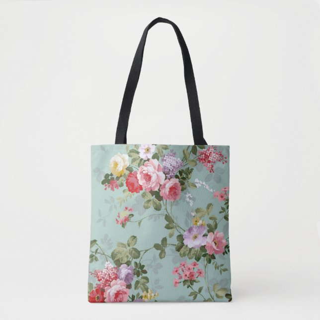 Vintage Mint Green Floral Design  Tote Bag (Front)