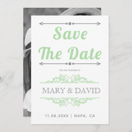 Vintage mint green gray typography Save the Date